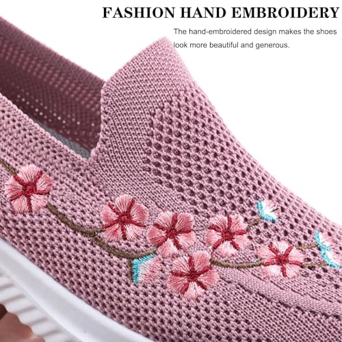 Women's Breathable Mesh Embroidered Walking Shoes Lightweight Comfortable Non-Slip Sneakers Casual Fashion Slip On Soft Sole Tennis Shoes Loafers3