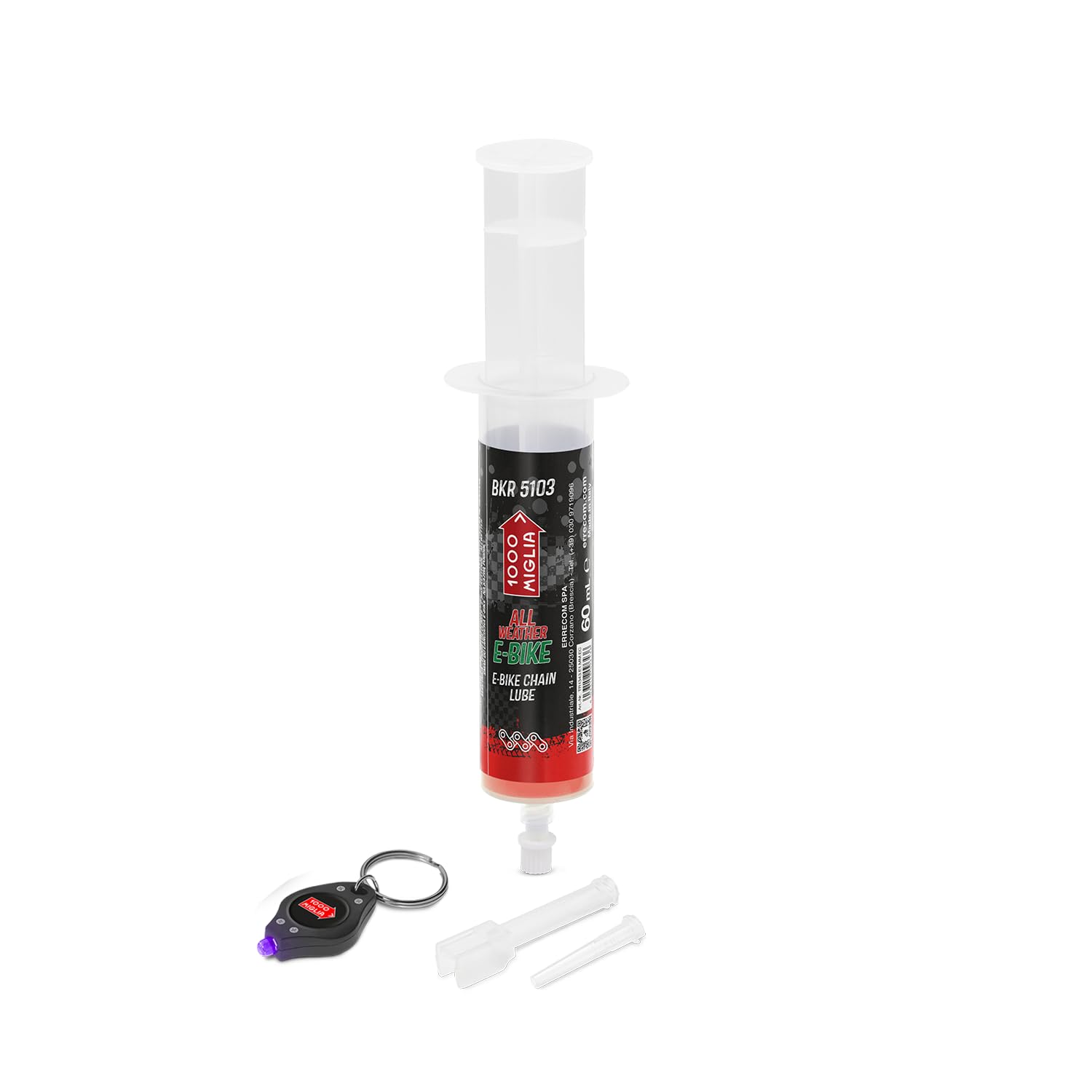Errecom 1000 Miglia BKR 5103 E-BIKE ALL WEATHER Lube Bike Chain for Electric Bikes - 60 ml, all Weather Conditions, Cartridge with Drop and Huggie Systems, fluorescent and scented formula