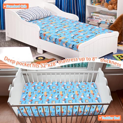 Image of JISEN Baby Crib Sheets Soft Breathable Fitted Crib Sheets for Standard Crib and Toddler Mattress Baby Bed Sheets for Crib for Boys Girls Neutral 52x28 Inch Blue Trucks