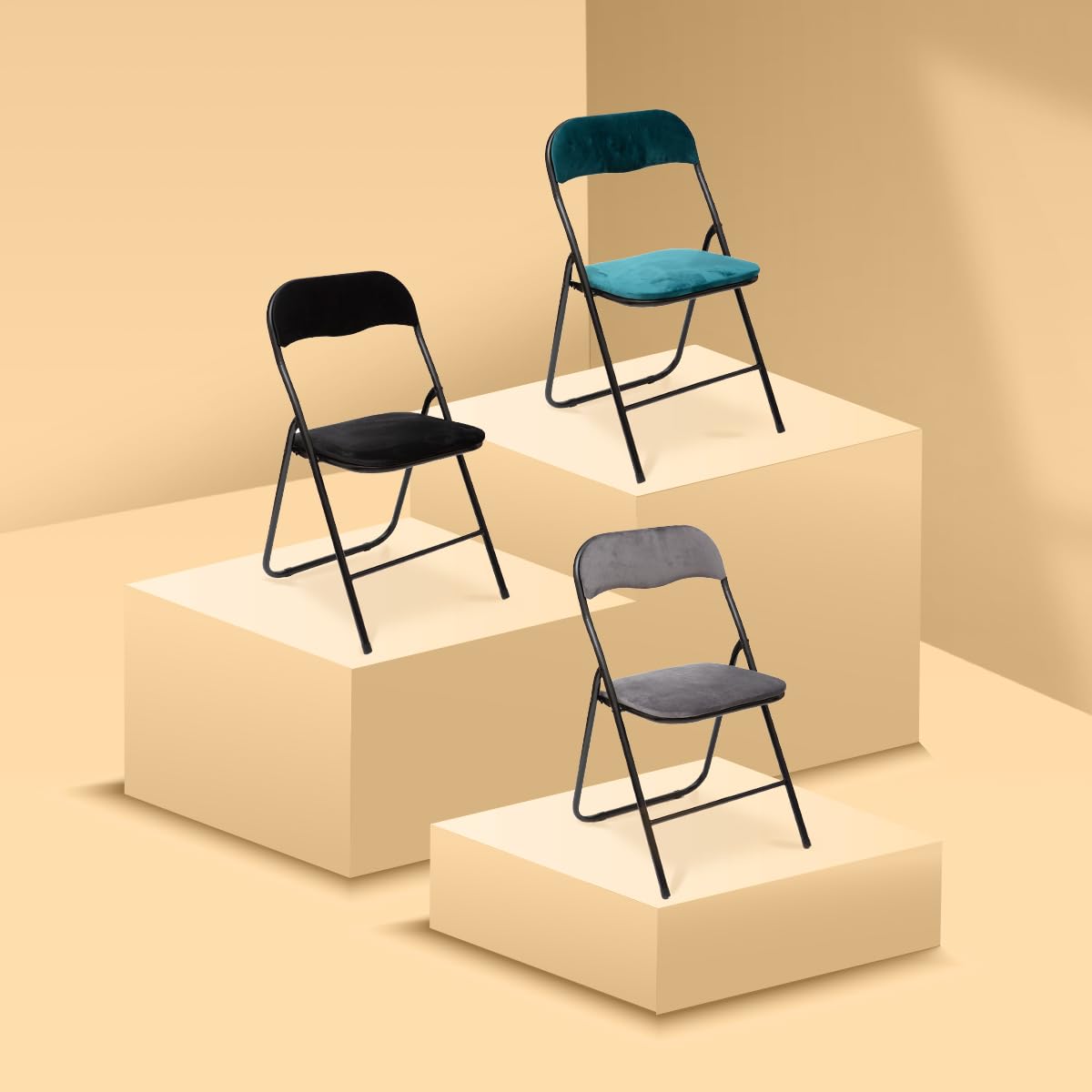 Five Silla Plegable de Terciopelo Azul