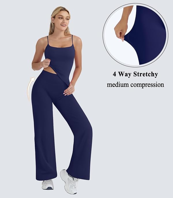 OMKAGI Workout Sets for Women Padded Tank Tops Matching Straight Leg Yoga Outfits(M,522-Navy Blue) by OMKAGI - Image 4