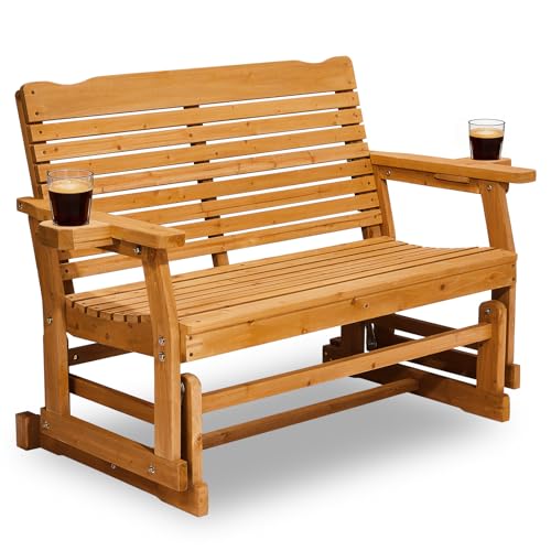 Outvita Wooden Patio Glider with Cup Holders