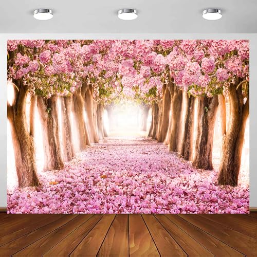 Cherry Blossom Backdrop 7X5ft Pink Flower Cherry Blossom Tree Backdrop Party Banner Romantic Nature Scene Background Bridal Shower Wedding Photo Props Decoration