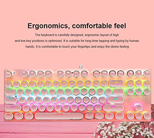 Ltvystore Mechanical Gaming Pink Keyboard,87 Key Retro Punk Typewriter-Style,Blue Switch Rgb Backlit Keyboard,Anti-Ghosting, Usb Wired, For Pc Laptop Desktop Computer, For Game And Office #TOP7