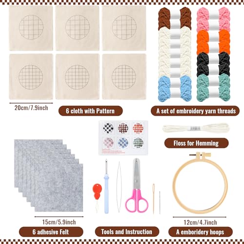Image of WATINC Checkerboard Punch Needle Coaster Kit - 22Pcs Crafts Punch Needle Coasters Kits for Beginners, Checkerboard Patterns Coaster Tufted Rug Pads with Adhesive Felt Yarns Embroidery Hoop Instruction