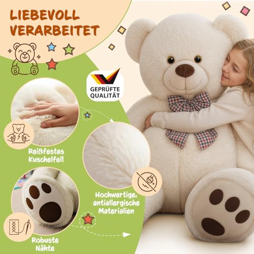 monzana® Teddybär L - XXXL 50-175cm Weiches Fell Schleife Tatzendruck Geschenk Plüschtier Kuscheltier Stofftier Riesen Teddy Bär