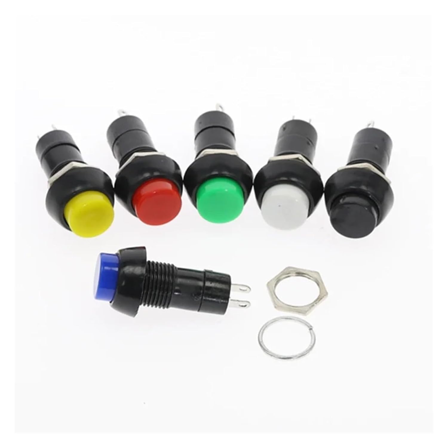 6pcs 12mm PBS-11A PBS-11B self-Locking/self-Reset Plastic Push Button Switch Latching Switchs 3A 250V AC 2PIN 6Color