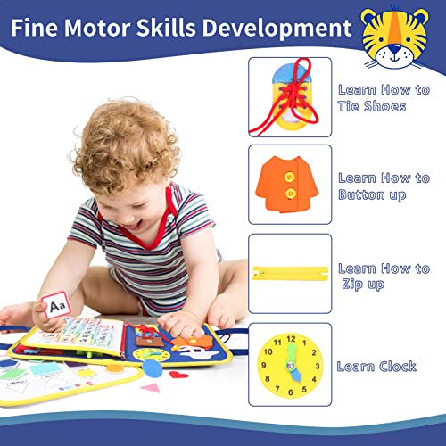 Busy Board for Toddlers - Montessori Toys Sensory Activity Board for Fine Motor Skills, Airplane Car Travel Essentials for Kids Boys Girls ( Blue )