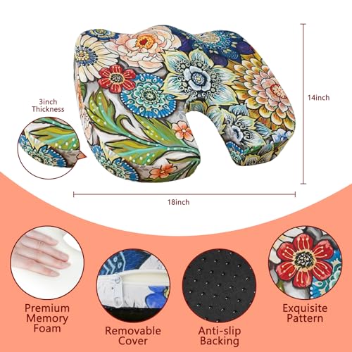 Image of Tailbone Pain Relief Cushion, Memory Foam Seat Cushion for Coccyx Sciatica Pain Pressure Relief Office Desk Chair