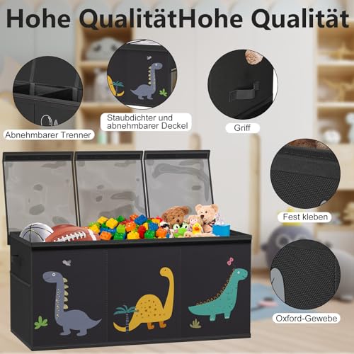 Spielzeugkiste mit deckel aufbewahrung kinderzimmer Extra Groß Aufbewahrungsbox Kinder - Faltbar Spielzeug Aufbewahrung mit Griffen Trennwand Aufbewahrungsbox für Kinderzimmer Kleidung（Schwarz）