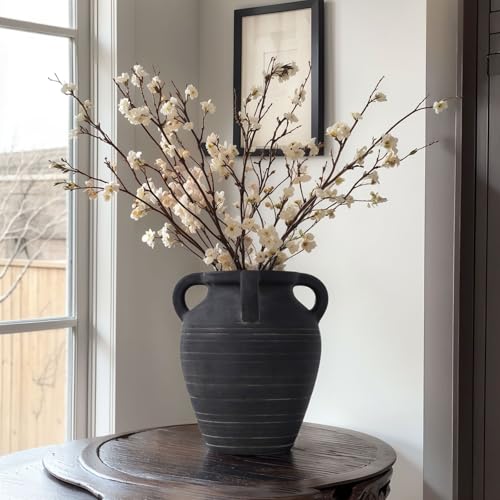 Handmade Large Black Vase - 10" Tall Terracotta Vases with