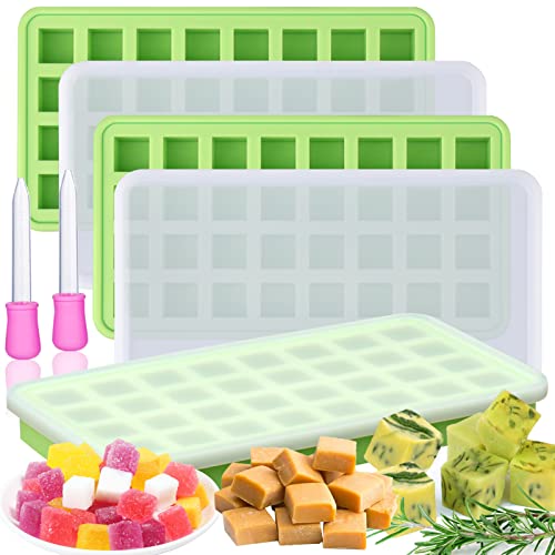 Image of AIERSA Silicone Molds for Herb-Infused Oil Cubes, 3Pcs 32 Cavity Mini Candy Gummy Tray, 5 /8x5 /8x5 /8in Square Chocolate Molds with Lids & 2 Droppers DIY Homemade Herbal Blocks, Jello, Pralines Caramels