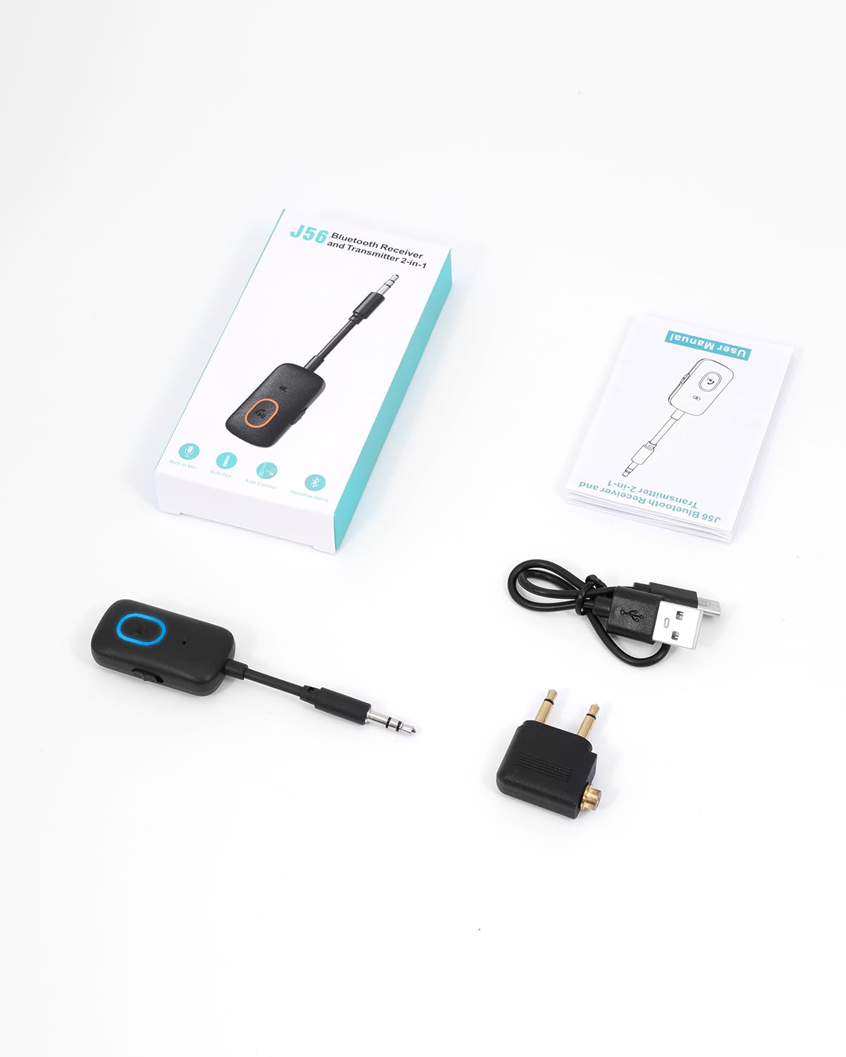 Adapter nadajnik Bluetooth 5.4 do samolotu, nadajnik-odbiornik Bluetooth 2 w 1, odbiornik audio z ładowaniem przez złącze Type-C, do słuchawek MP3/MP4, głośników Hi-Fi, laptopów i samochodów
