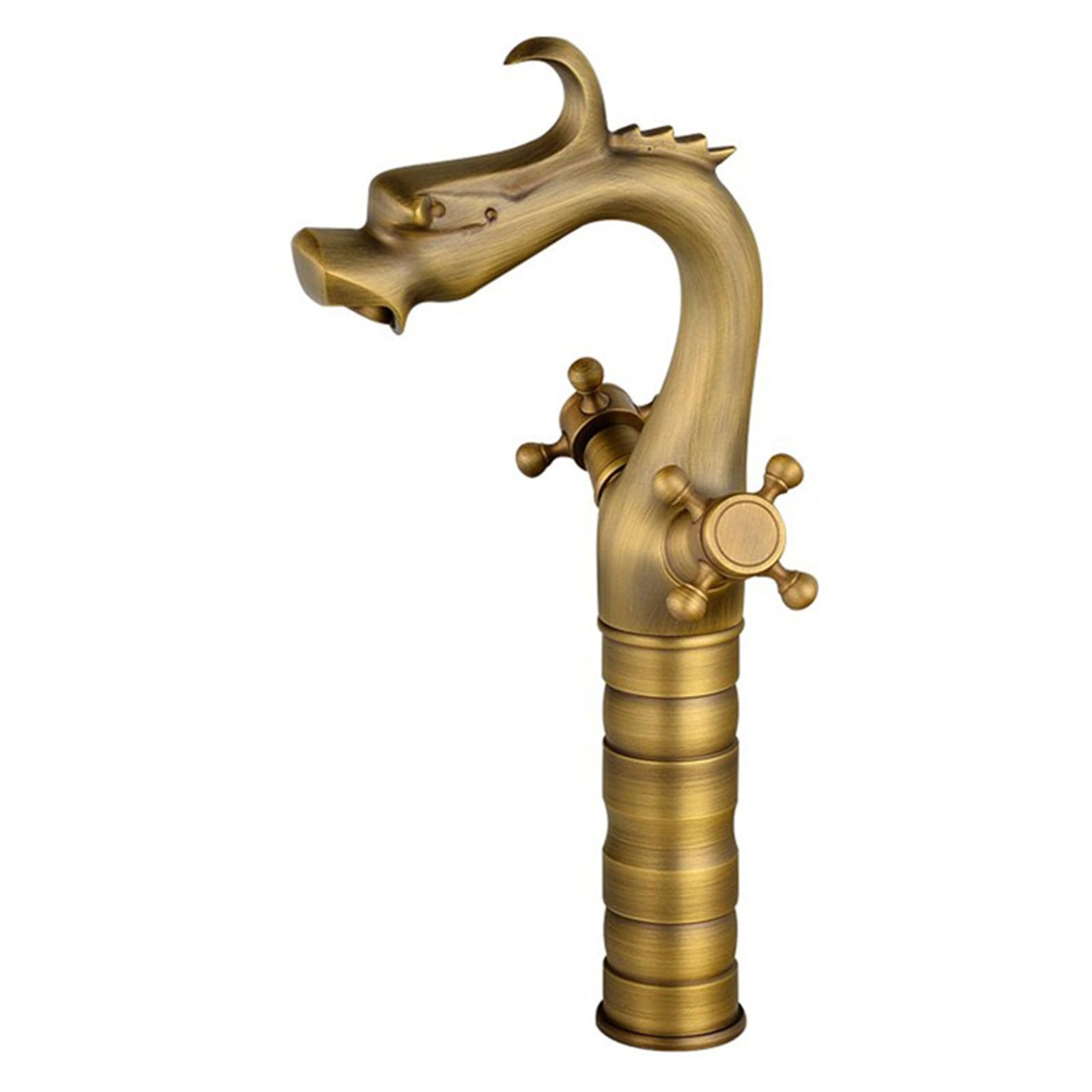 FQWNCIEG Vintage High Basin Tap with Dual Levers Single Hole Bathroom Countertop Tap Antique Style