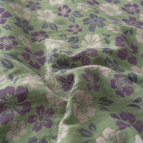Image of VM VOUGEMARKET Green & Purple Floral Jacquard Duvet Cover Set Queen,Breathable Double Layer Gauze Farmhouse Style Bedding Set for Home