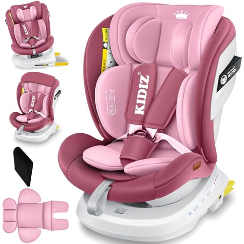 KIDIZ® Seggiolino auto per bambini Seggiolino auto per neonati Seggiolino auto per bambini Isofix Top Tether Girevole a 360° Gruppo 0/1/2/3 dalla nascita 0-36kg (Rosa)