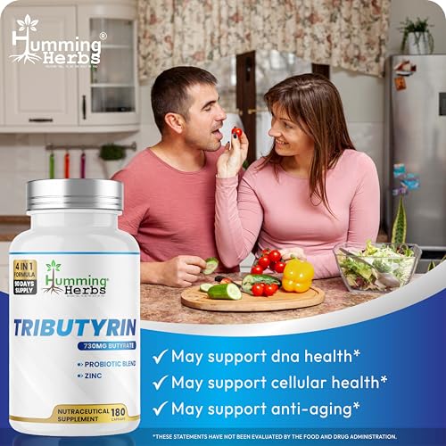 Image of Humming Herbs Tributyrin 95% Pure | 730 mg Butyrate | With Zinc, FOS & Probiotic Blend & FOS | 180 Veg Capsules | Nutraceutical Supplement