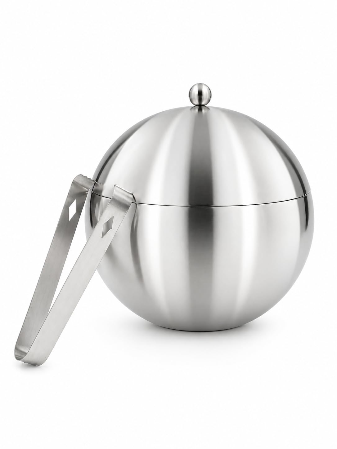 Ice Bowl with Diamond Hole Tong, 2 Pieces, Stainless Steel, 1.25 LTR, Silver-image-3