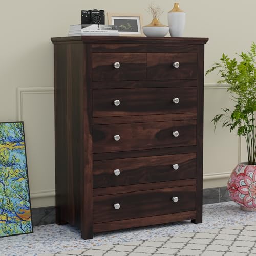 Image of Furniture Rustic Sheesham Wood Chest of Drawers with 5 Drawers -for Living Room Storage (Honey Finish)