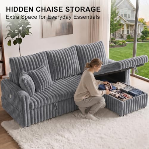 Image of KCGKCG 81 inch Sectional Sleeper Sofa Bed, Pull Out Couches for Living Room
