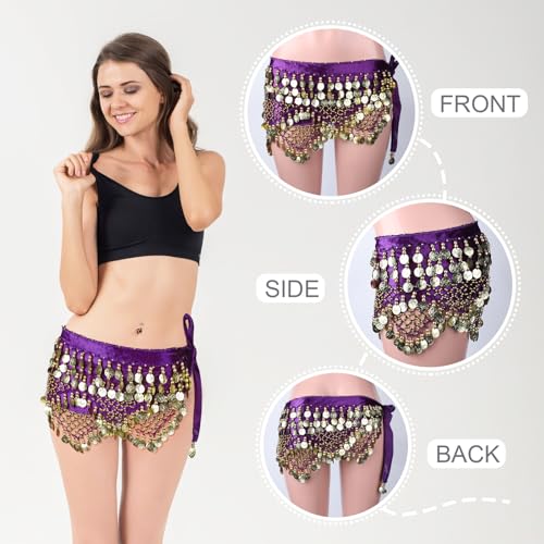 Belly Dance Hip Scarf, Women's Chiffon Belly Dancing Scarf with 300 Gold Coins for Yoga Class4