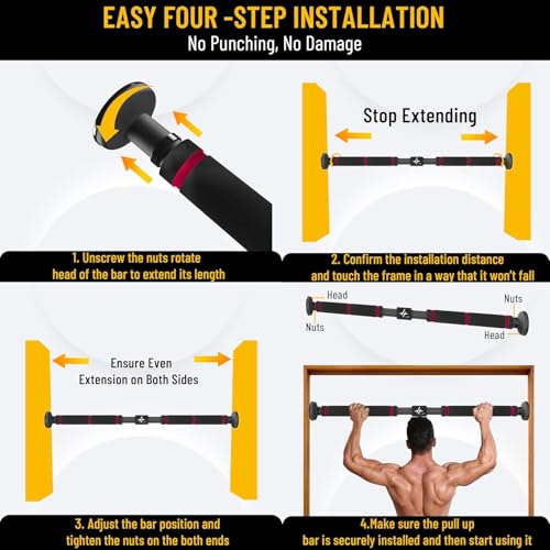 Image of PulseIT Bar Pull Up Bar For Home Workout Max Load 100Kg Chin Up Bar Gym Accessories Door Way Adjustable Hanging Rod Anti-skid Grip, Strength Training Exercise Bar Pullup Bar