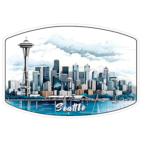 Seattle Skyline Washington Sticker 4 Inch City Travel Souvenir Destination - Waterproof Vinyl Decal for Laptop Water Bottle Car Tumbler - Durable Aesthetic Long-Lasting Stickers for Adults ID44990