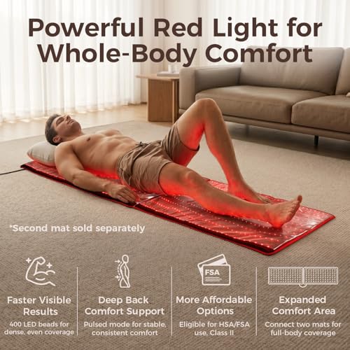 Image of BestQool Red Light Therapy Mat, 400 LEDs Triple Chips 660nm 850nm, FSA-HSA Red Light Therapy for Body, 38 inch x 23 inch Large Pads, Full Body Infrared Light Therapy Mat. 63W