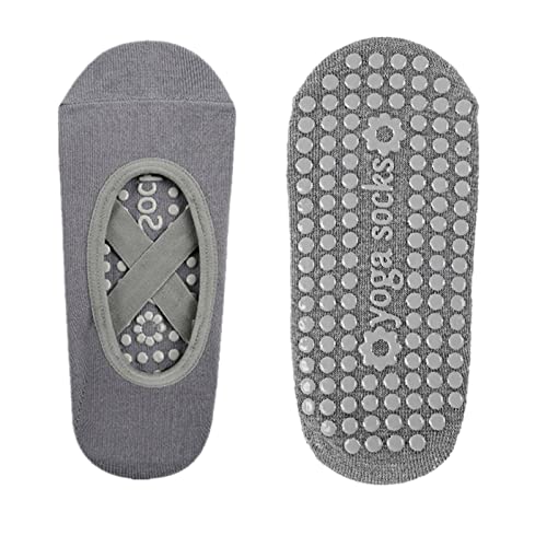 Jamron Yoga Socks for Women Cotton Non-Slip Full Toe Grips&Straps Pilates Barre Socks SN070364 Grey 1 Pair