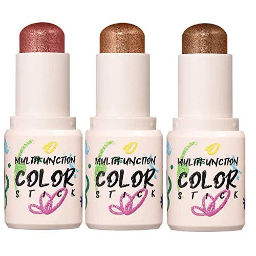 3 Pack Multi-Use Facial Contour Stick Set Eyeshadow & Highlighter & Blush All in One Glitter Shimmer Eyeshadow Pencil Highlighter Blush Sticks Makeup Cosmetic Tool (Set B) Cover