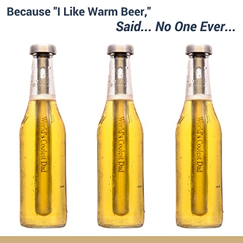 Brew House Chillers - Dad’s Edition - “Worlds Coolest Dad” Engraved On 2 Stainless Steel Beer Chiller Sticks - Boxed Gift Set For Men #TOP5