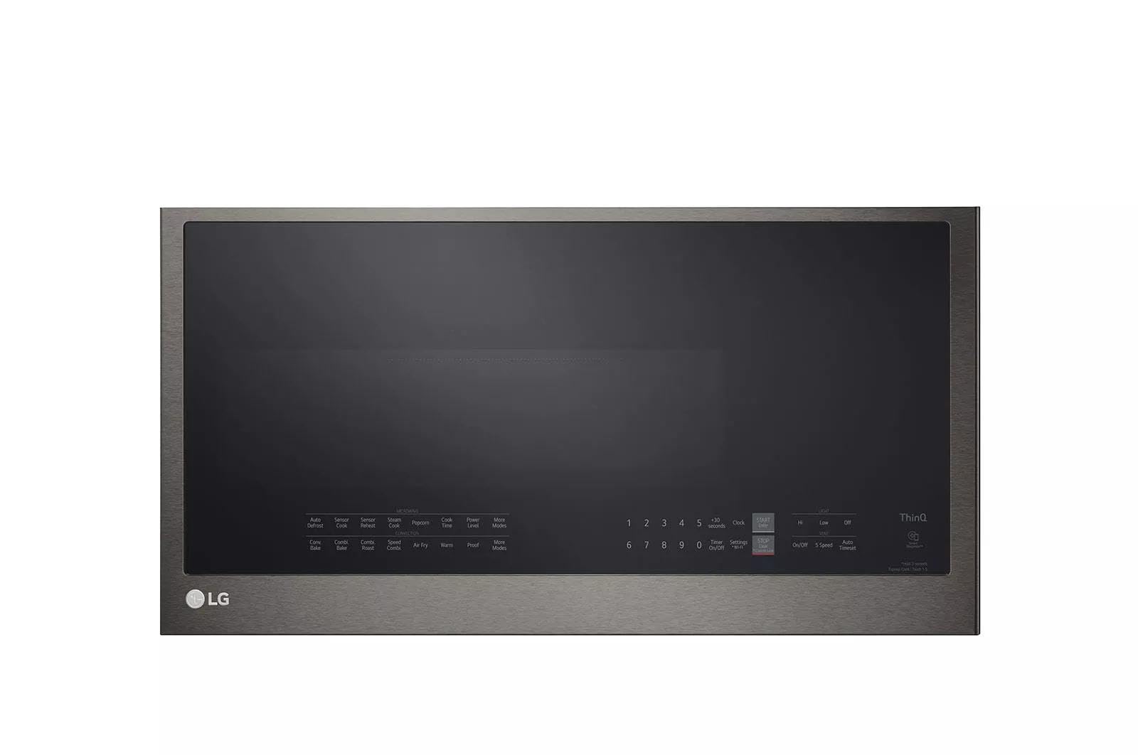 LG - 1 7 Cu Ft Convection Over-the-Range Microwave with Sensor Cooking and Air Fry - Black Stainless