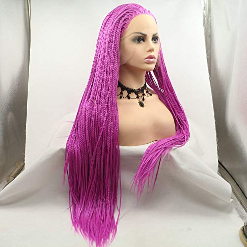 SereneWig 71 cm lange Box Braids Perücken für Afro-Amerika, handgefertigt, pastellviolett, rot, geflochten, synthetische Lace-Front, Party-Perücke Cover