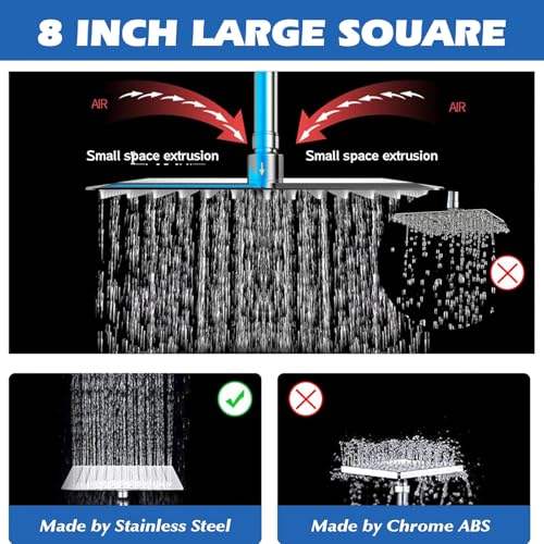 Image of Filtered Shower Head,8 inchRain Shower Head with Handheld Spray Combo with 11'' Angle Adjustable Extension Arm /Flow Regulator /Shower System,High Pressure Rainfall Shower Head Bathroom,Chrome
