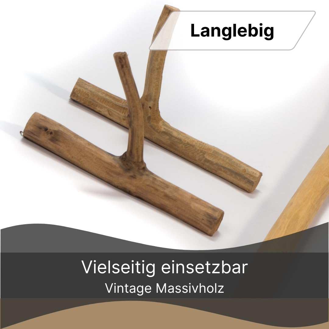 HOLZ STANGE Vara | Teakholz, 165 cm mit Wandhaken | Ast Aufhänger, Teak Gardinenstange, Treibholz Vorhangstange, Garderoben Stange