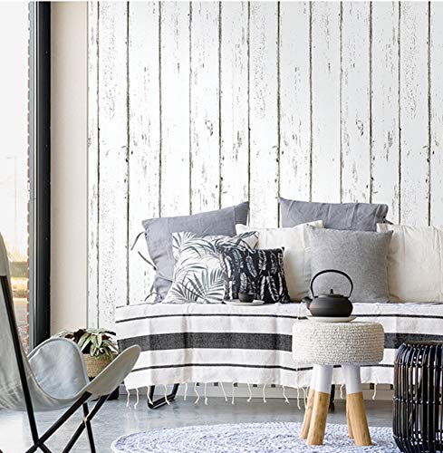 Amao Vintage White Wood Panel Pattern Paper Self-adhesive Peel-stick Wallpaper17.7''x78.7''