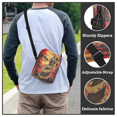 Small Messenger Bag Chinese Snake Red Pine Crossbody Bag for Men Women Cellphone Wallet Side Bag for Work Business4
