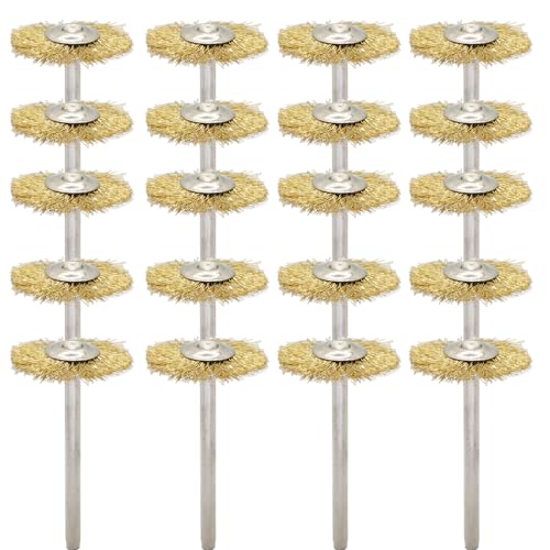 20PCS T-Shaped Brass Wire Brushes - Metal Rust Removal, Cleaning, and Polishing - 22mm Diameter, 1/8″ (3mm) Shaft - Removes Burrs and Oxide Layer - Handles Rough Surfaces - Rotary Tool Accessories