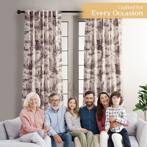 Image of Maison d' Hermine Curtains for Living Room 100% Cotton 50 inchx84 inch (Pack of 1) | 84 inches long Light Filtering Toile Curtains for Windows with Rod and Loop Pockets - Calais - Charcoal