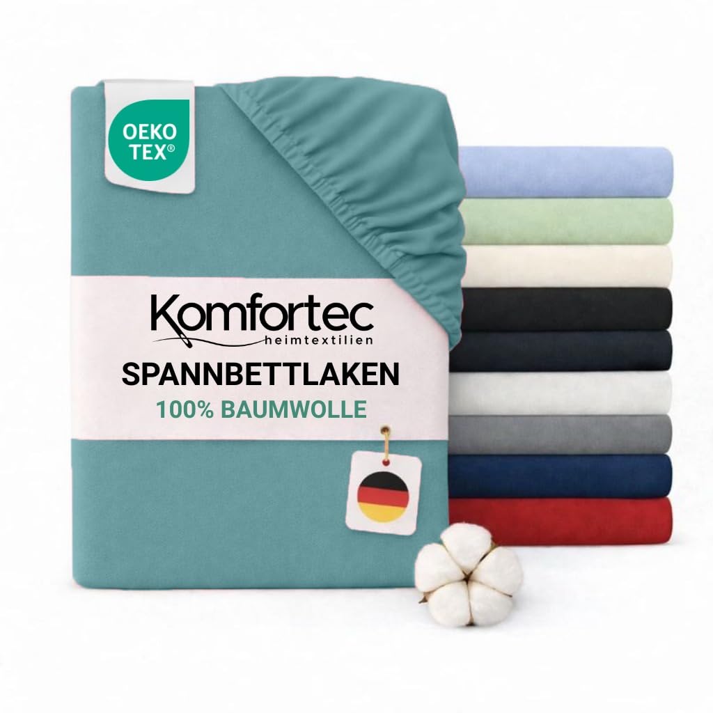 Komfortec Spannbettlaken 140x200 Baumwolle Jersey Bettlaken, Oeko-Tex Zertifiziert für Boxspring, Topper, Rundumgummi für Perfekte Passform, Weich & Atmungsaktiv, Pflegeleicht & Formstabil, Dunkelgrün