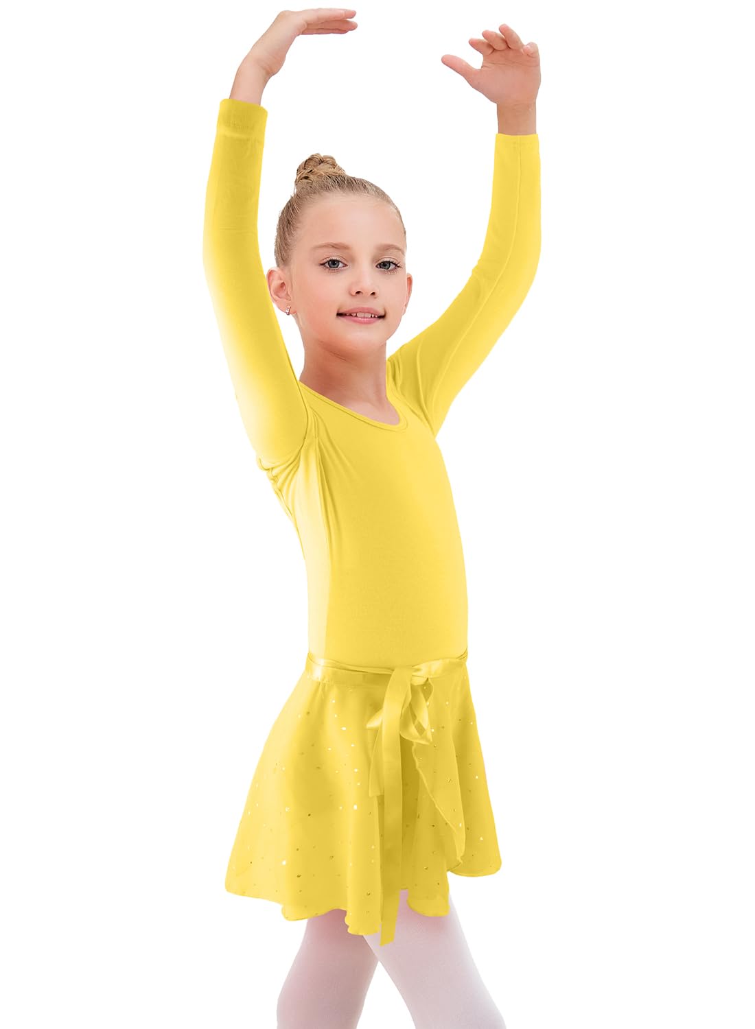 EQSJIU Justaucorps de ballet pour filles avec jupe amovible, combinaison cravate à manches volantées, tenue de danse de ballet de 2 à 12 ans