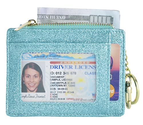 Image of Womens Slim RFID Credit Card Holder Mini Front Pocket Wallet Coin Purse Keychain (StarTeal)