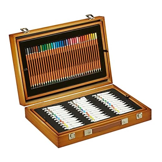 Relaxdays Maletín Pintura Artística, Set Dibujo Profesional XXL, Juego Lápices, Rotuladores, Acrílicos, Acuarelas, Óleo, 70% Tablero de Fibra 20% poliéster 10% plástico, marrón, 1 Pieza