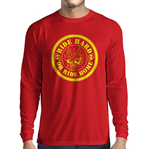 N4688L Camiseta de Manga Larga Ride Hard! Biker Clothing (Small Rojo Multicolor)