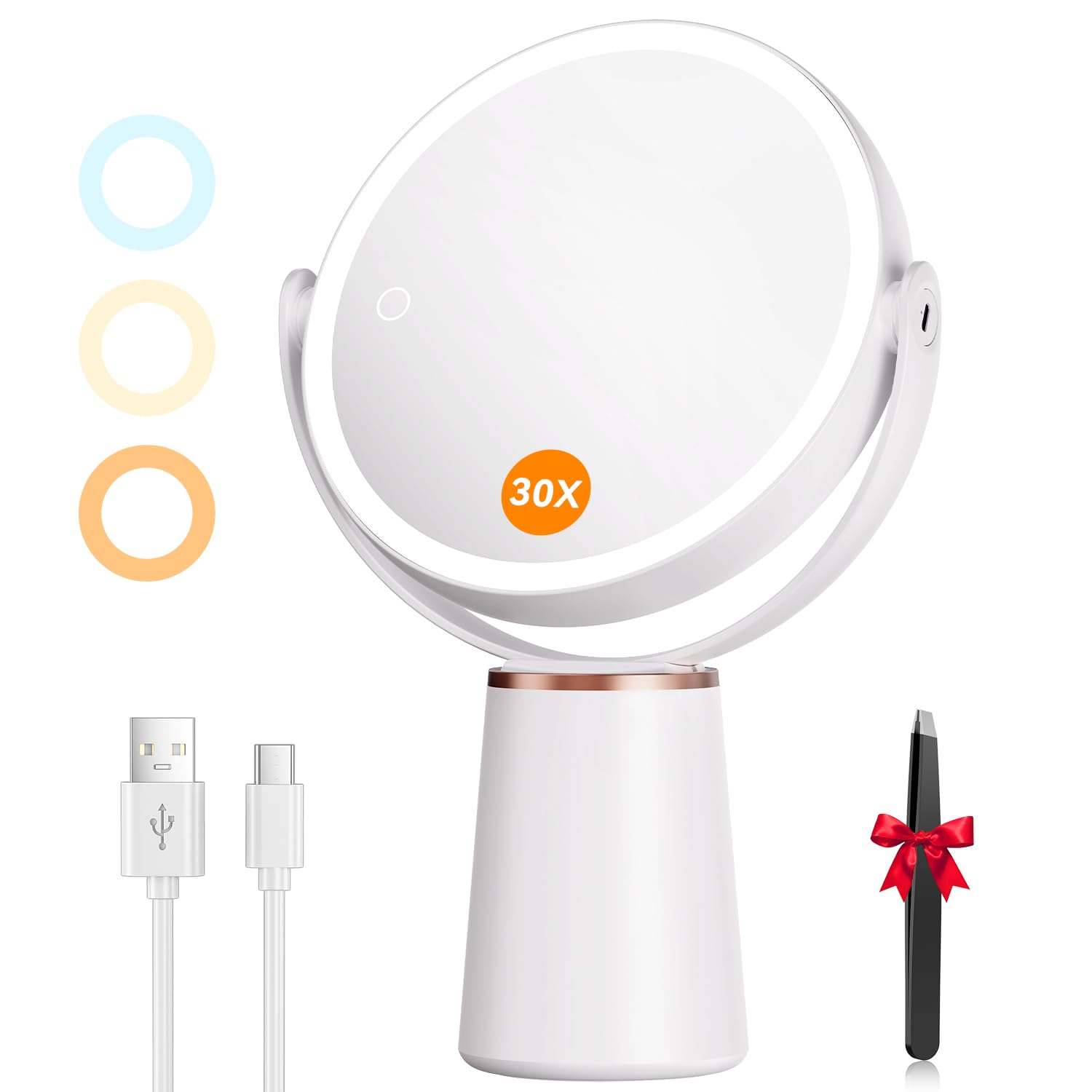 Auxmir Miroir Grossissant Lumineux 30X/1X Double Face
