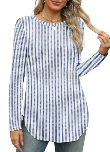 Image of XIEERDUO Womens Long Sleeve Round Neck Shirts Side Split Basic Loose Tunic Tops Casual 2026
