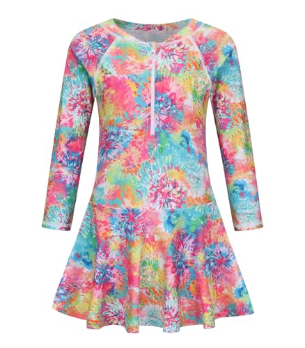 Image of Girls One Piece Swimsuits Long Sleeeve Swim Dress for Kids Girls Bathing Suits Summer Swimwear 3-16 Years