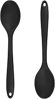Respleiej 2-Pack 10.8" Heat-Resistant Black Silicone Serving Spoons - Non-Stick, Dishwasher Safe Kitchen Utensils for Stirring, Mixing & Baking