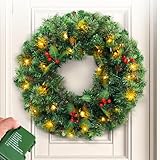 VeryMerry Large Christmas Wreath 60cm/18inch 2in1 Dual-Color - Warm White/Multi Colour with 40 LED Lights Pre Lit | Christmas Outdoor&Indoor Door Decorations