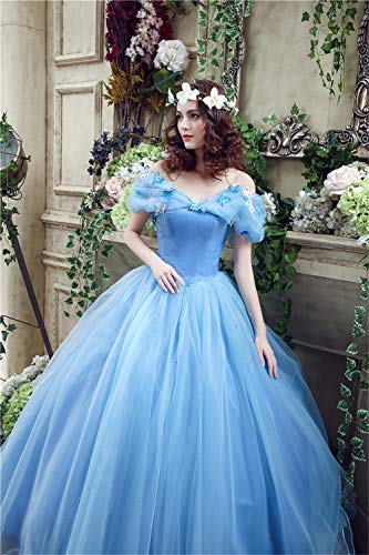 2024 Blue Ball Gown Prom Dress New Movie Princess Cinderella Cosplay Dress Off The Shoulder Organza Long Prom Gown Prom Dress4